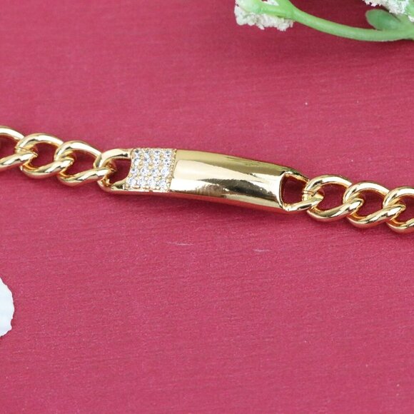 "Elegant Rose Gold Bracelet with Polished Bar & CZ Accent, XPBL0946 - Picture 9 of 12